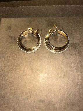 Gold Pearl-Trim Hoop Earrings - Women Jewelry.  Clip on earrings